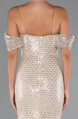 Robe de Soirée Longue Perlé Beige ABU5239