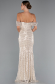 Robe de Soirée Longue Perlé Beige ABU5239
