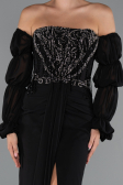 Robe de Soirée Longue Mousseline Noir ABU5241