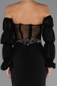 Robe de Soirée Longue Mousseline Noir ABU5241