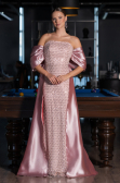 Robe de Soirée Longue Perlé Poudre ABU5234