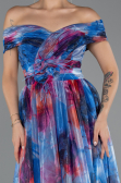 Robe de Soirée Longue Bleu Saxe ABU5262