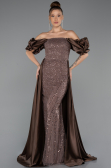 Robe de Soirée Longue Perlé Brun ABU5154
