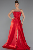 Robe de Soirée Longue Satin Rouge ABU5264