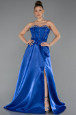 Robe de Soirée Longue Satin Bleu Saxe ABU5264