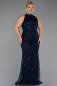 Robe de Soirée Grande Taille Longue Perlé Bleu Marine ABU5063