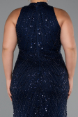 Robe de Soirée Grande Taille Longue Perlé Bleu Marine ABU5063