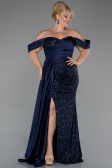 Robe De Fiançailles Grande Taille Longue Squameuse Bleu Marine ABU4086
