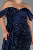 Robe De Fiançailles Grande Taille Longue Squameuse Bleu Marine ABU4086