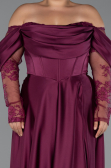 Robe Grande Taille Longue Satin Prune ABU5261