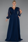 Robe Grande Taille Longue Mousseline Bleu Marine ABU5276