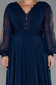 Robe Grande Taille Longue Mousseline Bleu Marine ABU5276