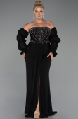 Robe De Soirée Grande Taille Longue Mousseline Noir ABU5242