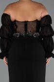 Robe De Soirée Grande Taille Longue Mousseline Noir ABU5242