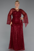 Robe De Soirée Grande Taille Longue Perlé Rouge Bordeaux ABU5243