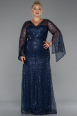 Robe De Soirée Grande Taille Longue Perlé Bleu Marine ABU5243