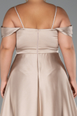 Robe de Soirée Grande Taille Longue Satin Beige ABU5251