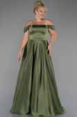 Robe de Soirée Grande Taille Longue Satin Kaki ABU5251