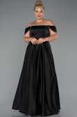 Robe de Soirée Grande Taille Longue Satin Noir ABU5251