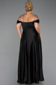 Robe de Soirée Grande Taille Longue Satin Noir ABU5251