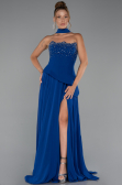 Robe de Soirée Longue Mousseline Bleu Saxe ABU5280