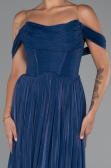 Robe de Cérémonie Longue Mousseline Bleu Marine ABU5283
