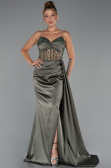 Robe de Soirée Longue Satin Kaki ABU5288