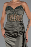 Robe de Soirée Longue Satin Kaki ABU5288