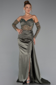 Robe de Soirée Longue Satin Kaki ABU5288