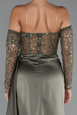 Robe de Soirée Longue Satin Kaki ABU5288