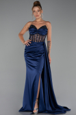 Robe de Soirée Longue Satin Bleu Marine ABU5288