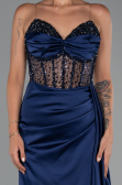Robe de Soirée Longue Satin Bleu Marine ABU5288