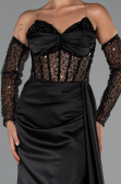 Robe de Soirée Longue Satin Noir ABU5288