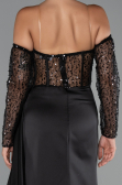 Robe de Soirée Longue Satin Noir ABU5288