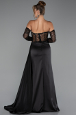Robe de Soirée Longue Satin Noir ABU5288