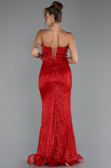 Robe de Soirée Longue Perlé Rouge ABU5292