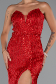Robe de Soirée Longue Perlé Rouge ABU5292