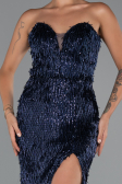 Robe de Soirée Longue Perlé Bleu Marine ABU5292