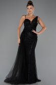 Robe de Soirée Longue Perlé Noir ABU5297