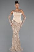 Robe de Soirée Longue Perlé Or ABU5303