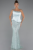 Robe de Soirée Longue Perlé Menthe ABU5303