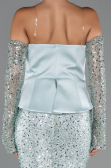 Robe de Soirée Longue Perlé Menthe ABU5303
