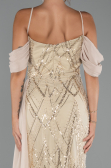 Robe de Soirée Longue Perlé Beige ABU5316
