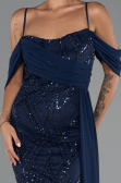 Robe de Soirée Longue Perlé Bleu Marine ABU5316
