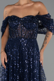 Robe De Soirée Longue Bleu Marine ABU5226