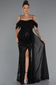Robe de Soirée Longue Perlé Noir ABU5316
