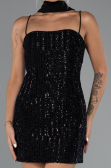 Robe de Soirée Courte Perlé Noir ABK2443