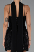 Robe de Soirée Courte Perlé Noir ABK2443