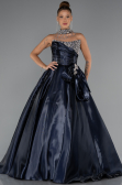 Robe de Soirée Longue Satin Bleu Marine ABU5324