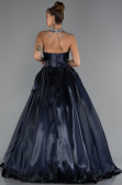 Robe de Soirée Longue Satin Bleu Marine ABU5324